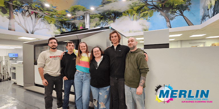 Merlin Printing Staff in Front of varioPRINT iX3200 Commercial Printer