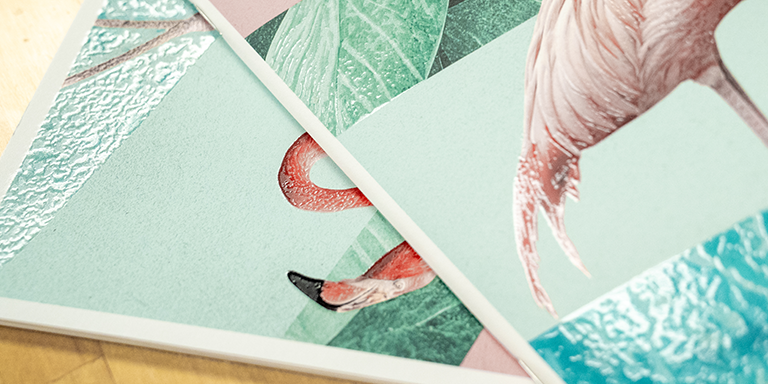 Cover of a Sylvamo sample sketchbook with bright colors and a flamingo on the cover