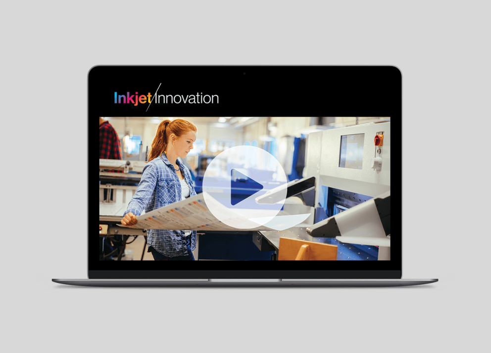 Inkjet Innovation video playing on a laptop screen